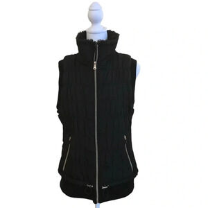 Calvin Klein Performance Sleeveless Faux Fur Collar Black Zip Vest